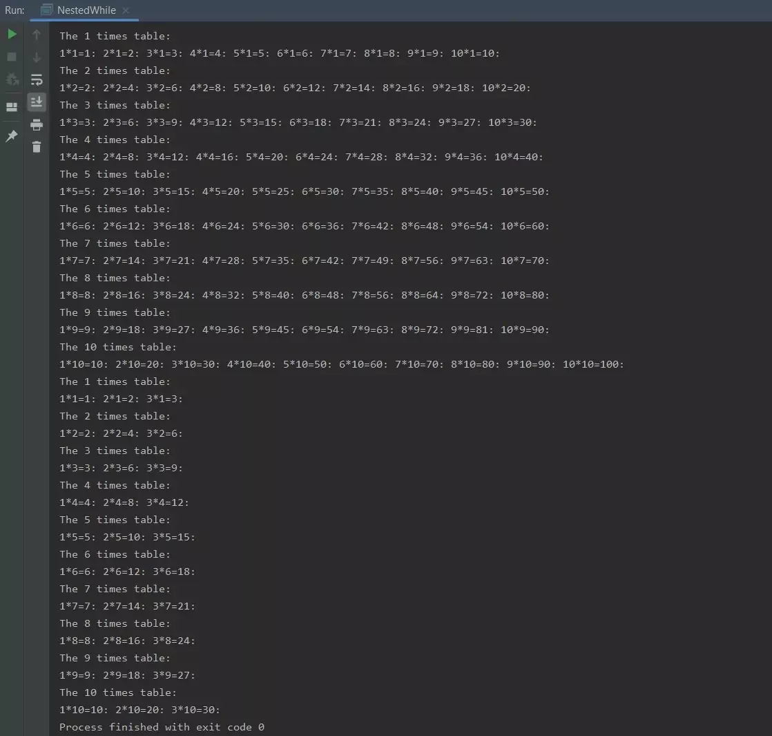run nested while run nested while