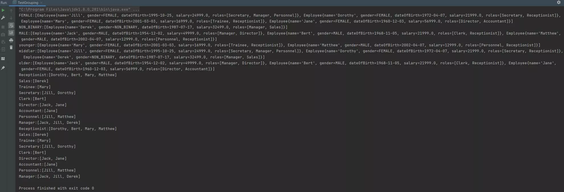 Run TestGrouping class Run TestGrouping class