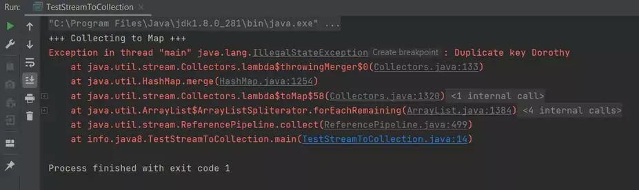 Run TestStreamToCollection class Run TestStreamToCollection class